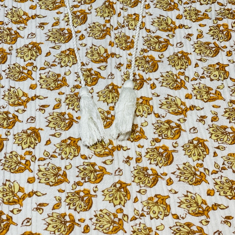 Lucky Brand Women Floral Shirt Sleeveless Tasseled Sz Small Summer Boho Peasant - Picture 5 of 10